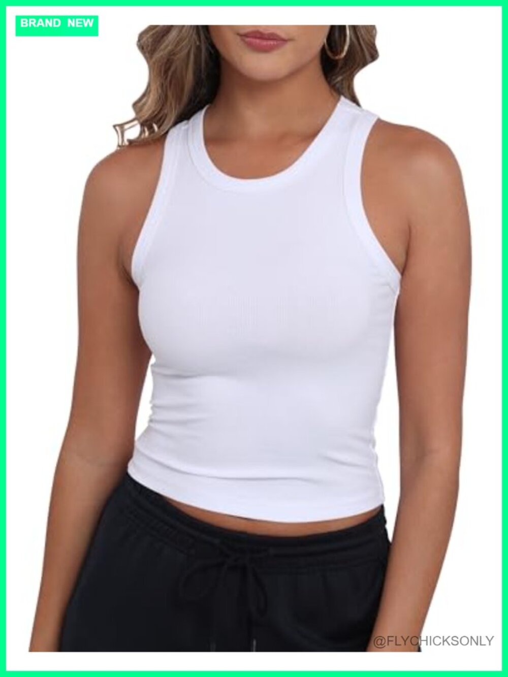 Sleeveless High Neck Racerback Ribbed Knit Fitted Cropped Tank Top